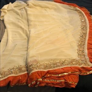 Coral and cream sari perfect for any occasion!